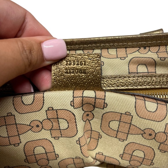 Gucci Handbag Tote Purse Sherry GG Canvas Beige Gold - Picture 11 of 12